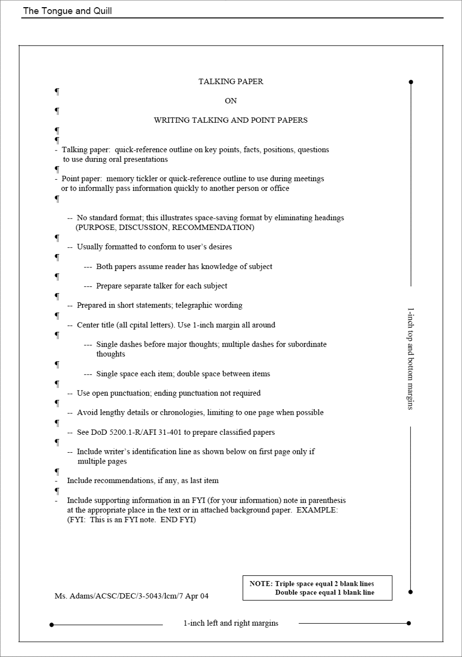 Air Force Talking Paper