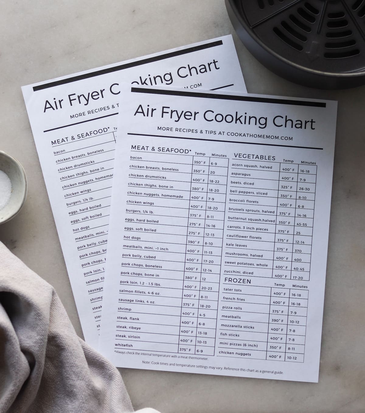 air fryer chart printable