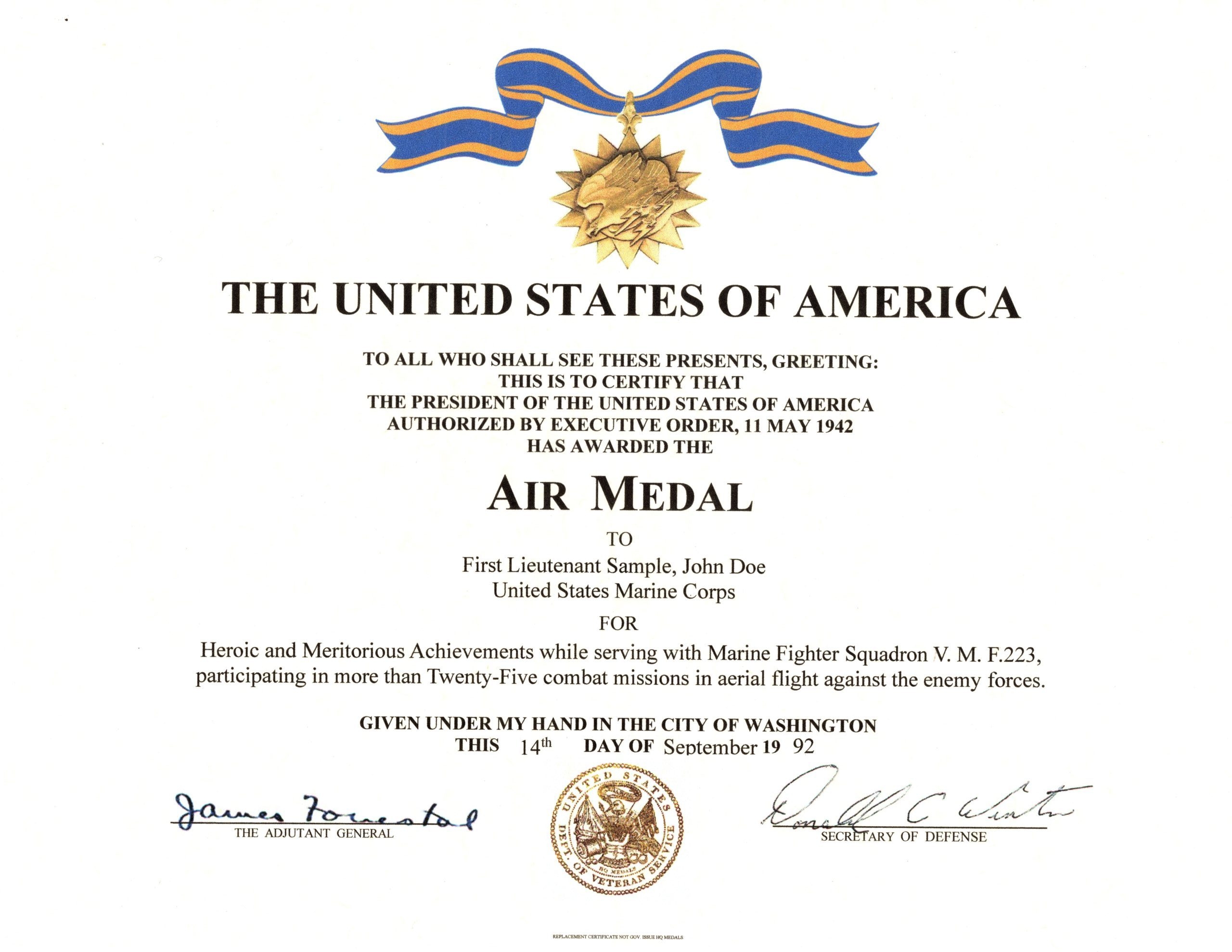 Air Medal Certificate Military Certificates Medals And More HQ Medals