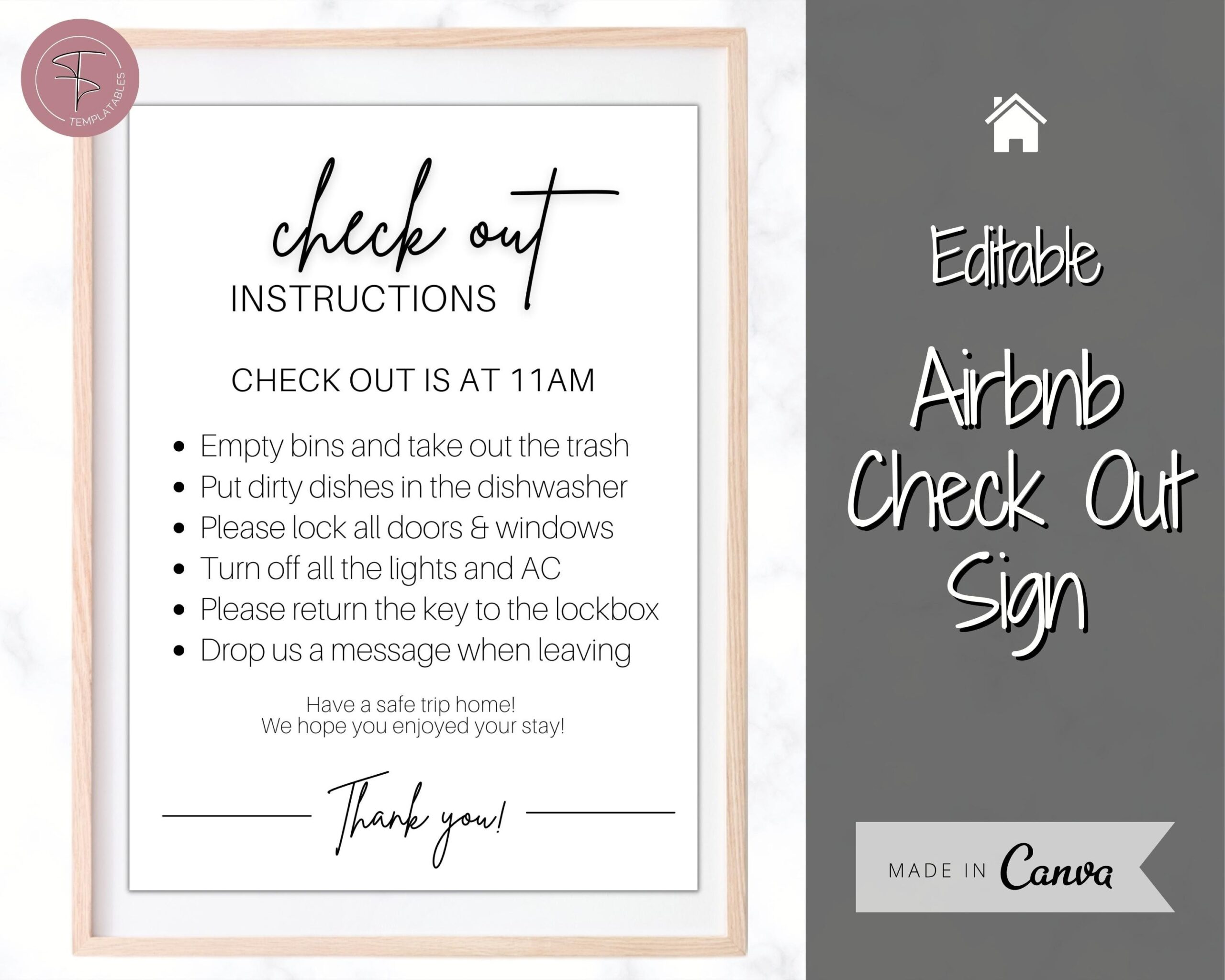 Airbnb Check Out Sign Editable Checklist Template House Rules Airbnb Welcome Book Super Host Vacation Rental Signage VRBO STR Air Bnb Etsy