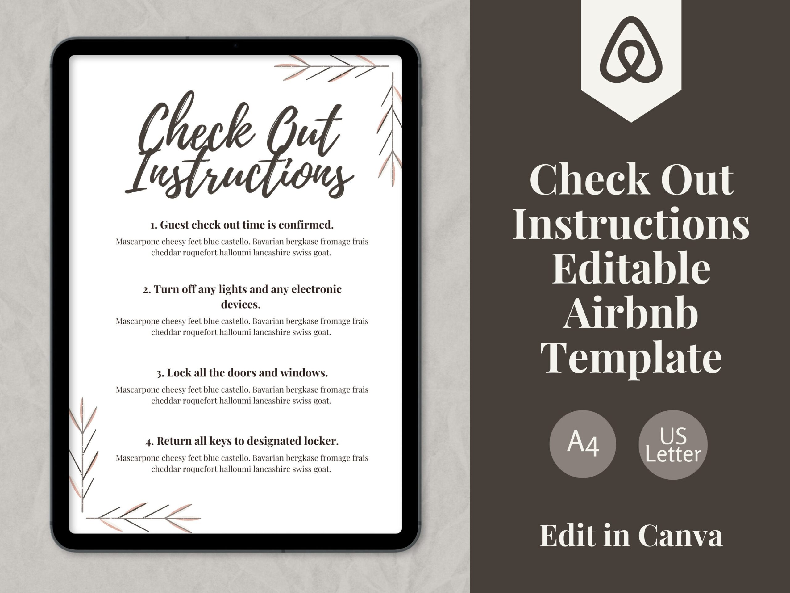 Airbnb Check Out Template Instructions 1 Page Airbnb Template For Check Out Guide Check Out Instructions Airbnb Signs For Airbnb Hosts Etsy