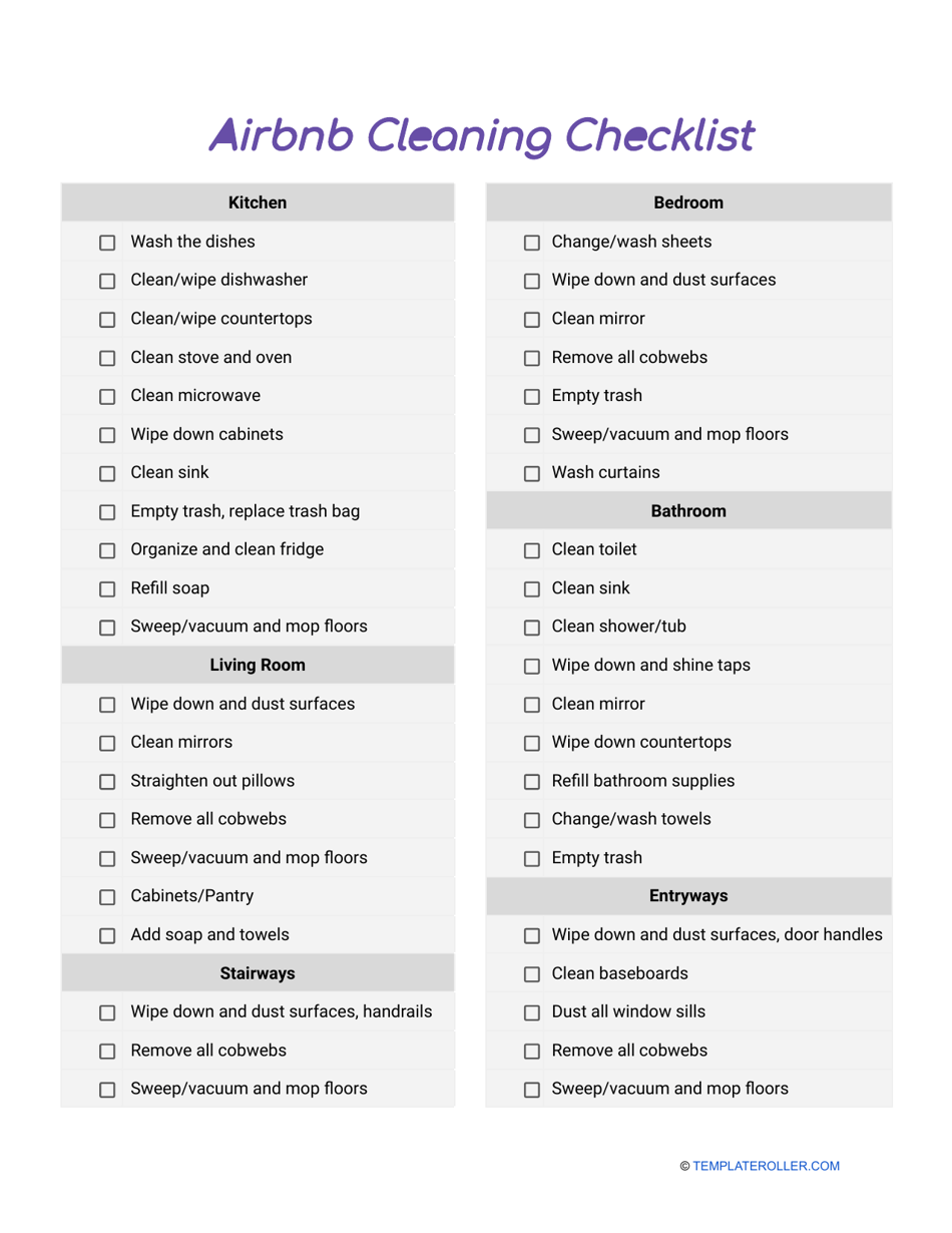 Airbnb Cleaning Checklist Template Download Printable PDF Templateroller