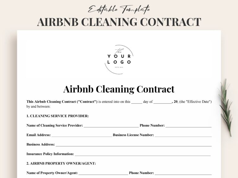 Airbnb Cleaning Contract Template PDF Word Professional Airbnb Cleaning Service Agreement Form Property Owners Instant Download Etsy