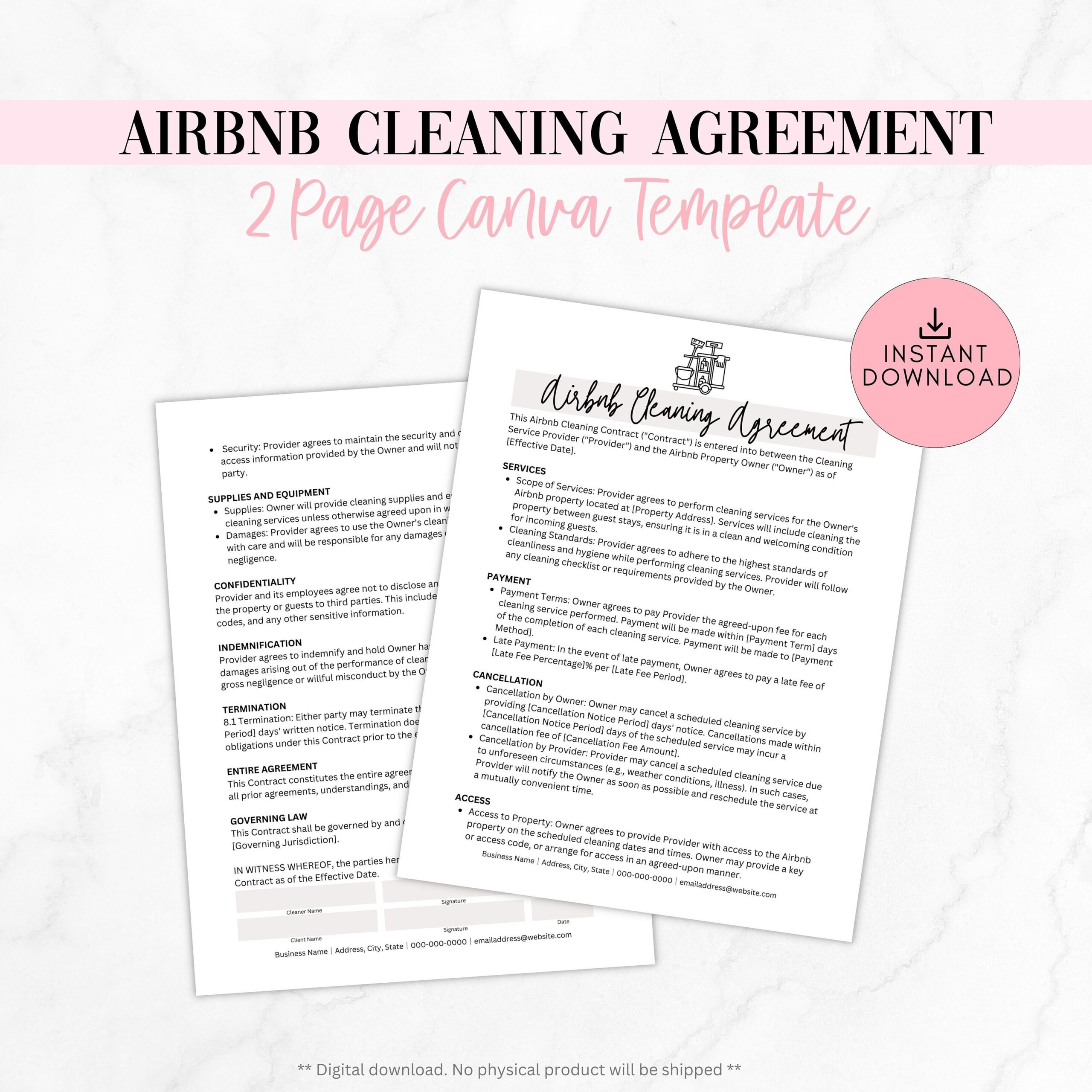 airbnb cleaning contract template