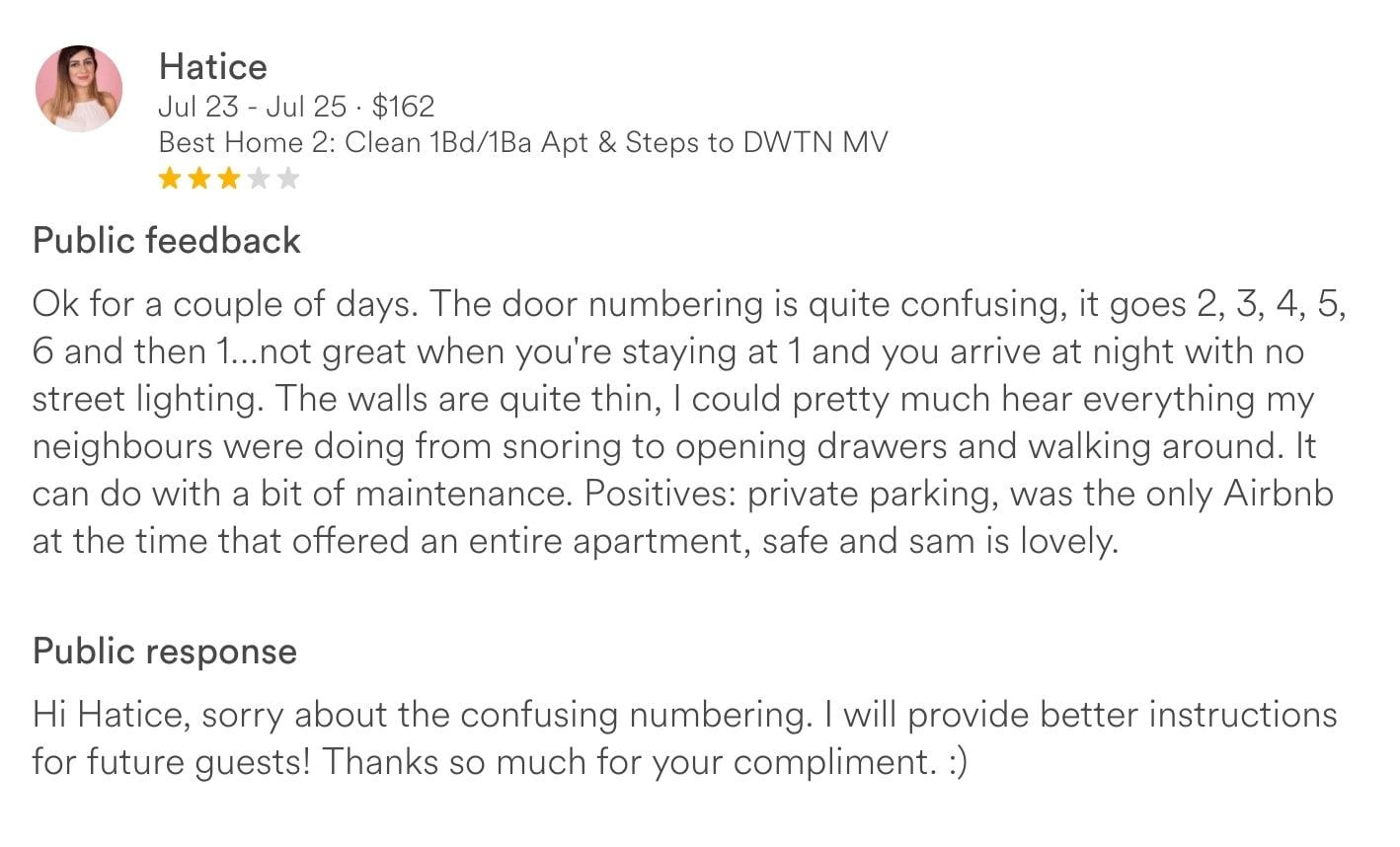 airbnb guest review template