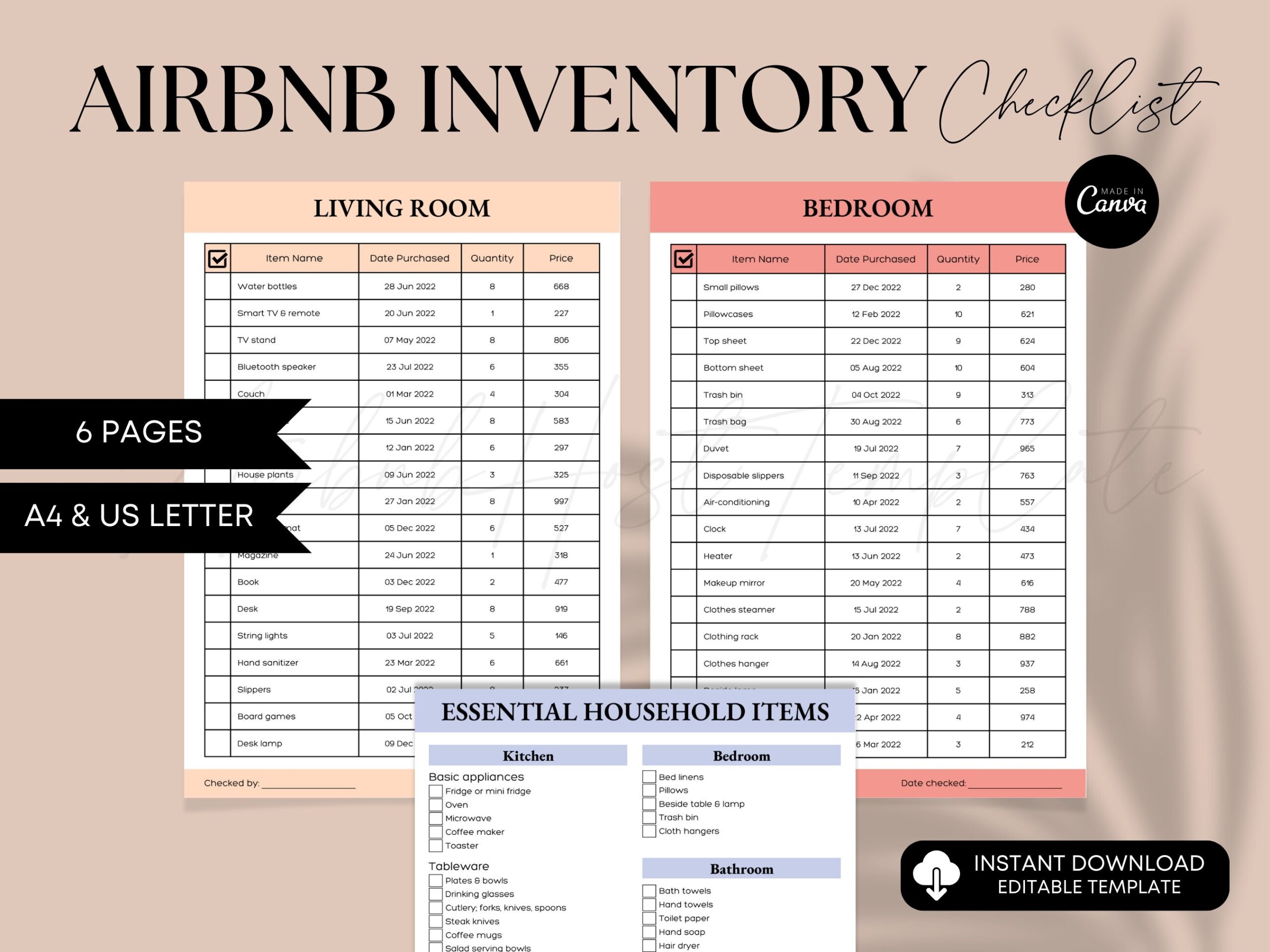 Airbnb Inventory Checklist Airbnb Essentials Housekeeping Checklist Editable In Canva Airbnb Host Template Airbnb Amenities VRBO Etsy