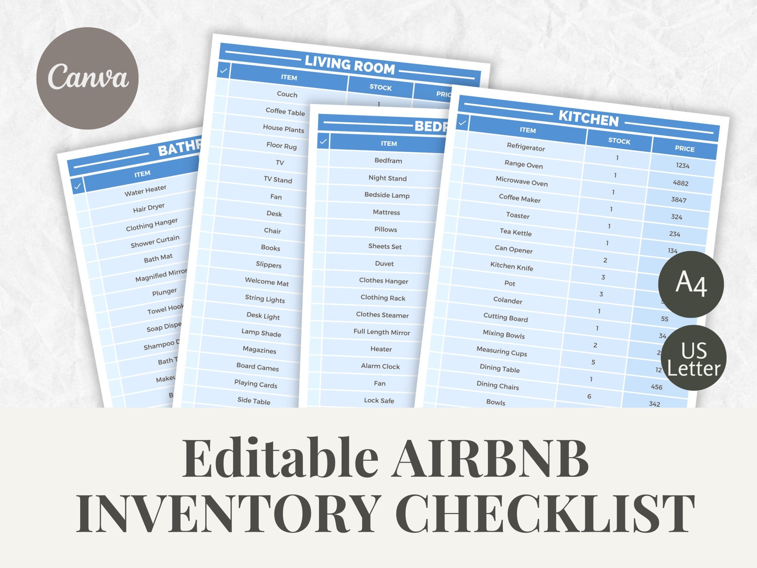 Airbnb Inventory Template Editable Airbnb Checklist Of Household Inventory Blue Checklist Of Airbnb Inventory For Airbnb Host Rentals Etsy