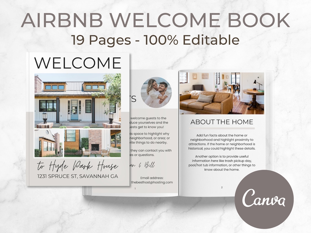 Airbnb Welcome Book Template Airbnb Guest Printable Book Editable Airbnb Host Binder Downloadable Vacation Rental Host Guidebook Etsy