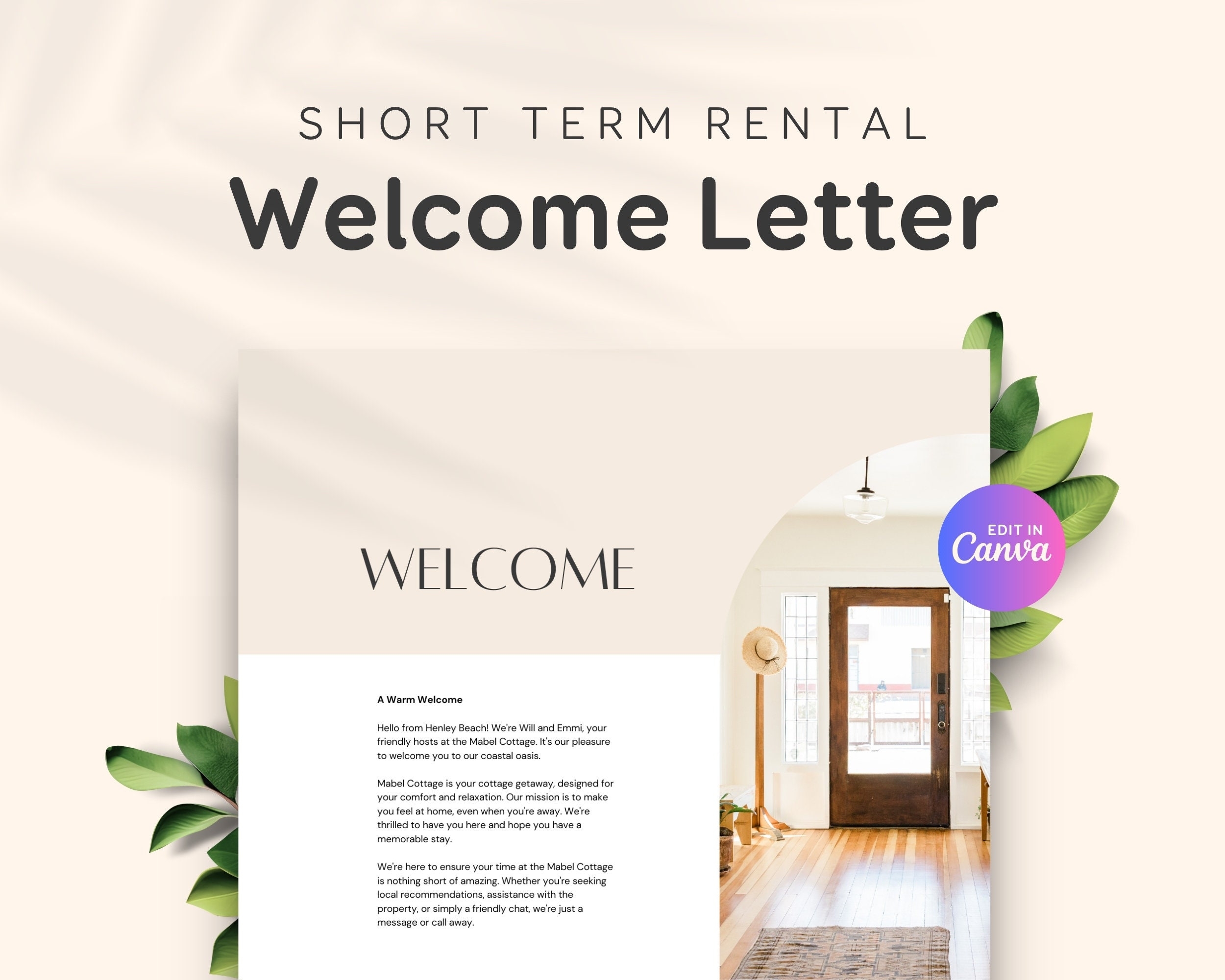 Airbnb Welcome Letter Template Airbnb Canva Short Term Rental Thank You Letter Vacation Rental Letterhead Editable Printable VRBO EG2 Etsy