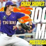 All 47 100 Mph Pitches From Chase Shores In The 2025 NCAA Baseball Tournament YouTube