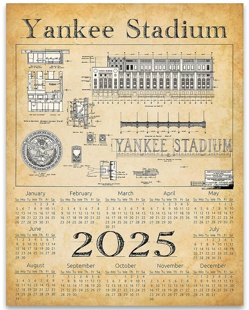 Amazon 2025 Calendar Yankee Stadium Of New York Blueprints 11x14 Unframed Calendar Art Print Great Gift And Decor For Sports Bar And Baseball Fans Under 15 Home Kitchen