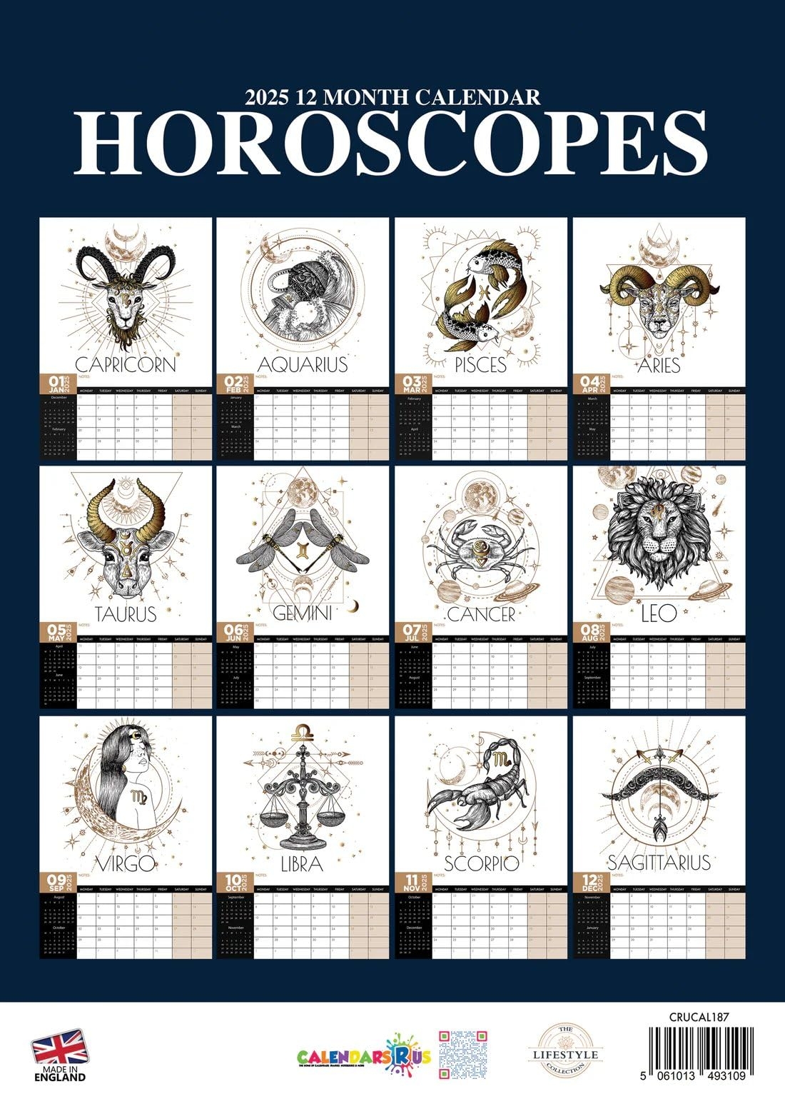 Amazon 2025 Horoscope Wall Calendar A3 Size Wirobound 30 5cm X 45 7cm Office Products