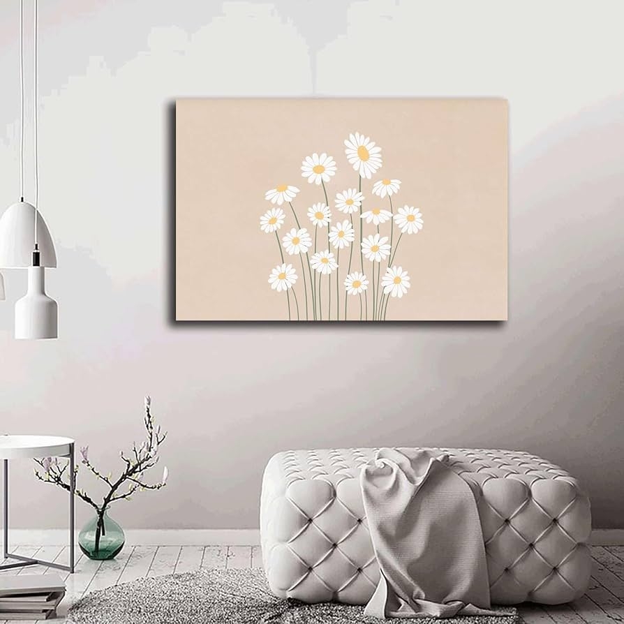 Amazon Canvas Poster Wall Art Prints Daisy Wall Art Printable Wall Art Horizontal Print Light Aesthetic Art Cream Beige Print Above Bed Wall Art Pastel Room Decor Bathroom And Toilet Washroom Wall