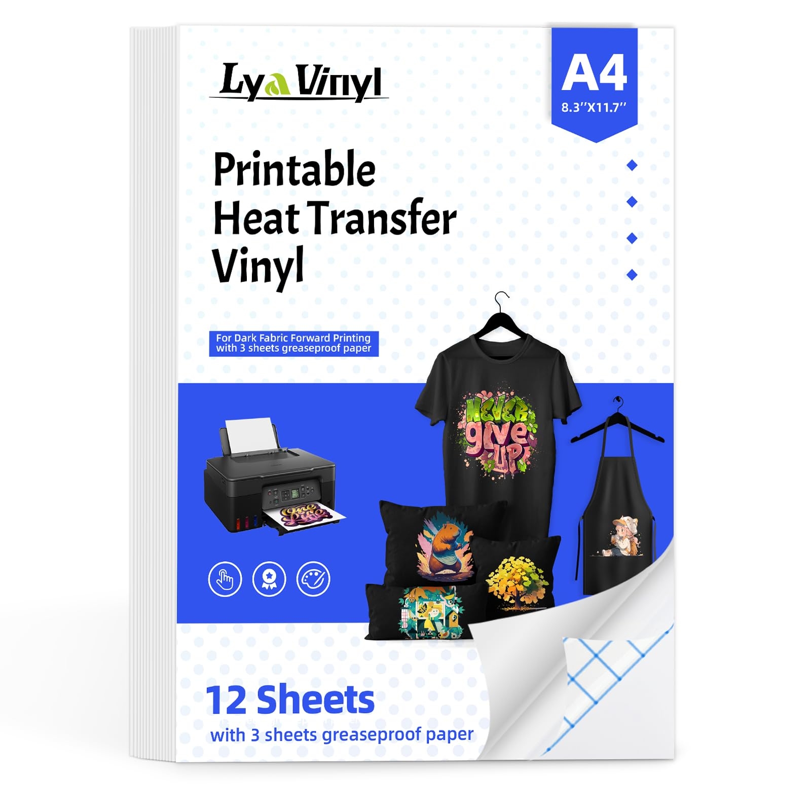 Amazon Printable Heat Transfer Vinyl For T Shirts 12 Sheets 8 5 X 11 Printable Heat Transfer Paper For Inkjet Print 12 Sheets Iron On Transfer Vinyl For Dark Office Products