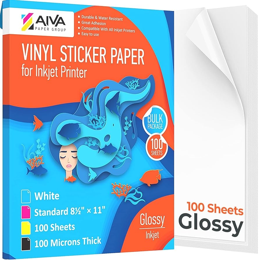 Amazon Printable Vinyl Sticker Paper Waterproof Decal Paper For Inkjet Printer 100 Self Adhesive Sheets Glossy White Standard Letter Size 8 5 x11 Automotive