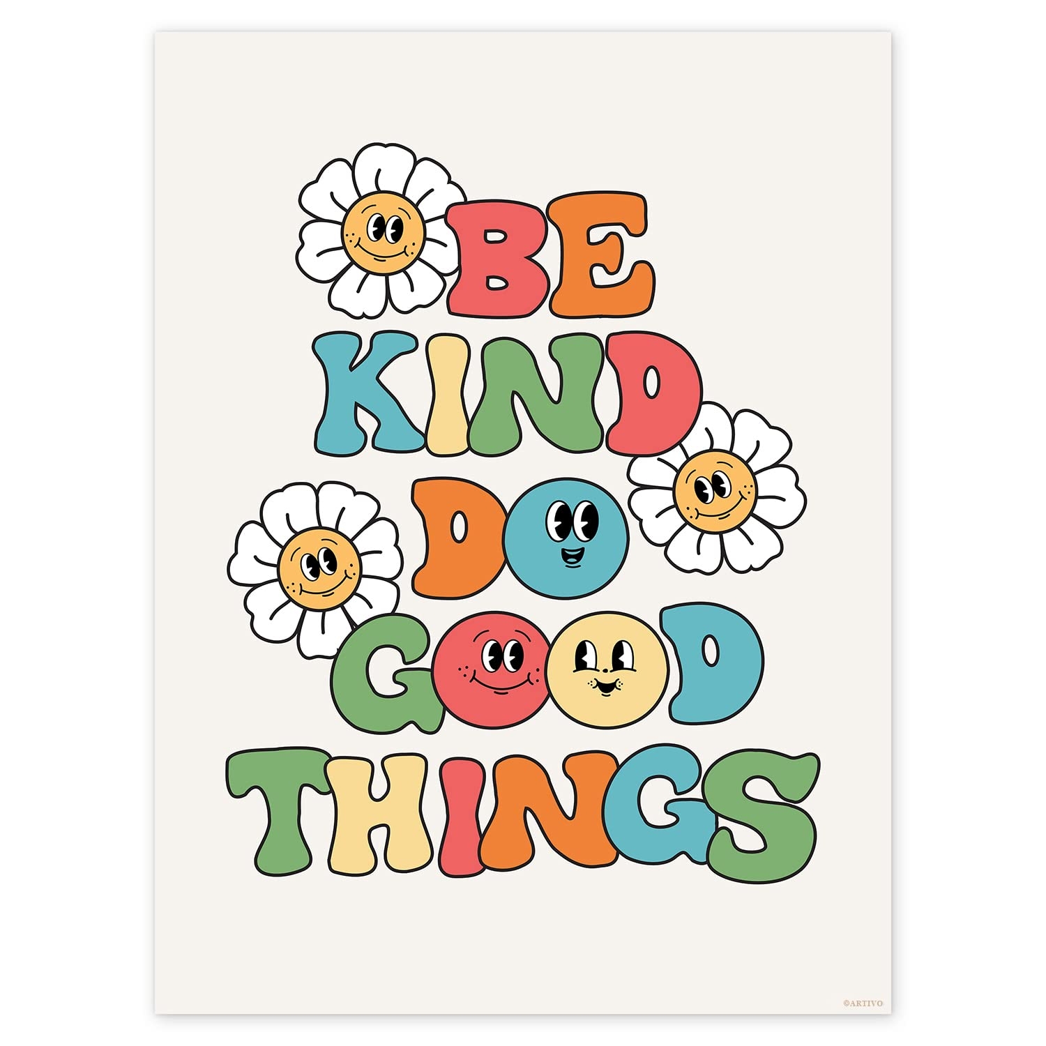 Amazon Retro Poster Wall Art Print Be Kind Poster Positive Quote Wall Art Colorful Wall Decor Cute Room Decor Rainbow Retro Aesthetic Decor Office Products