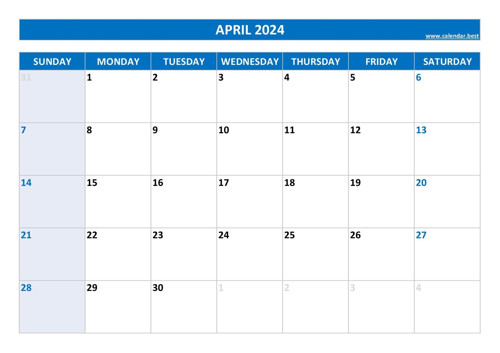 printable calendar april 2024
