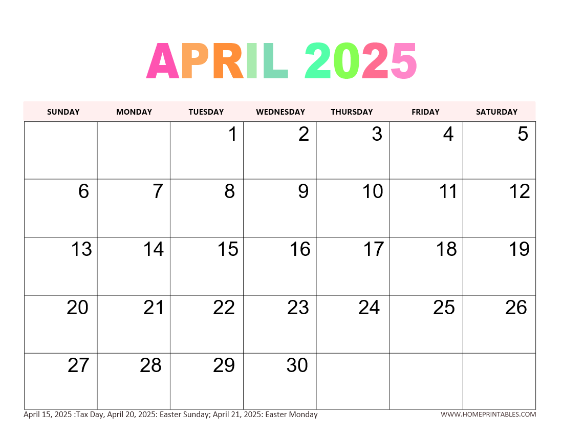 printable calendar april 2025