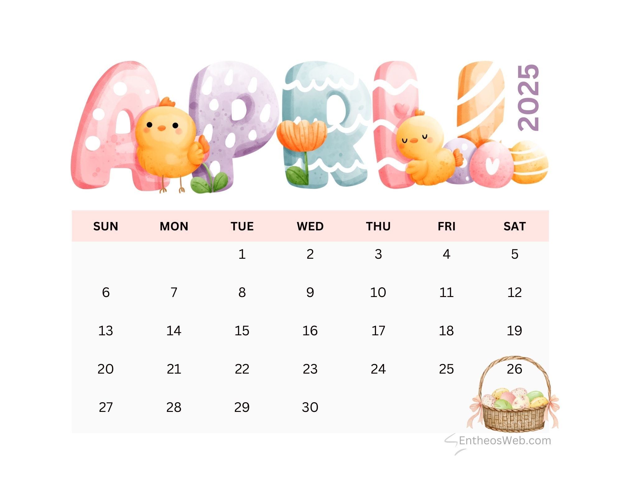 April 2025 free printable calendar