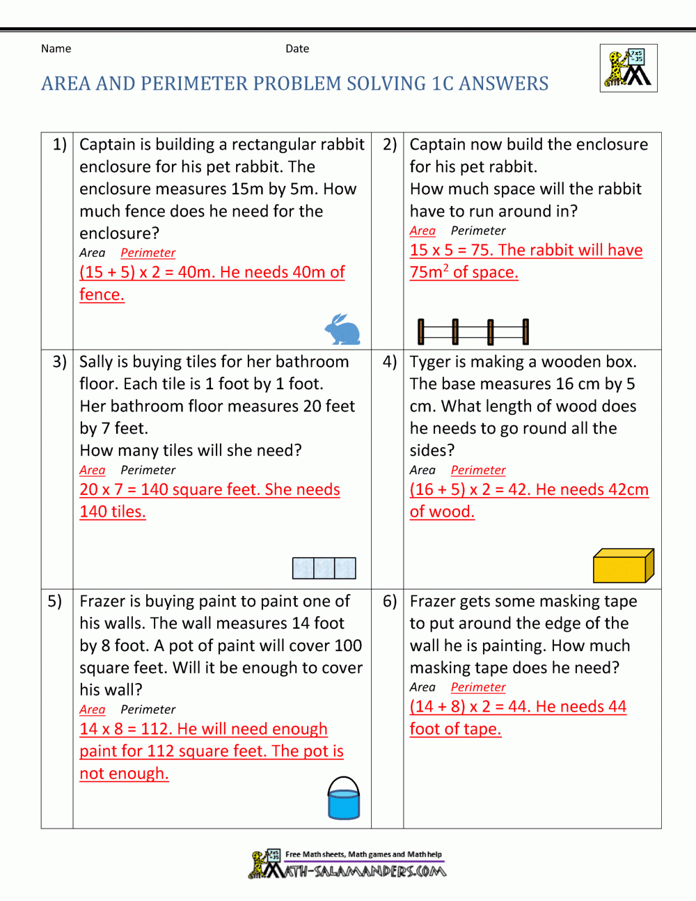 area and perimeter worksheets grade 4