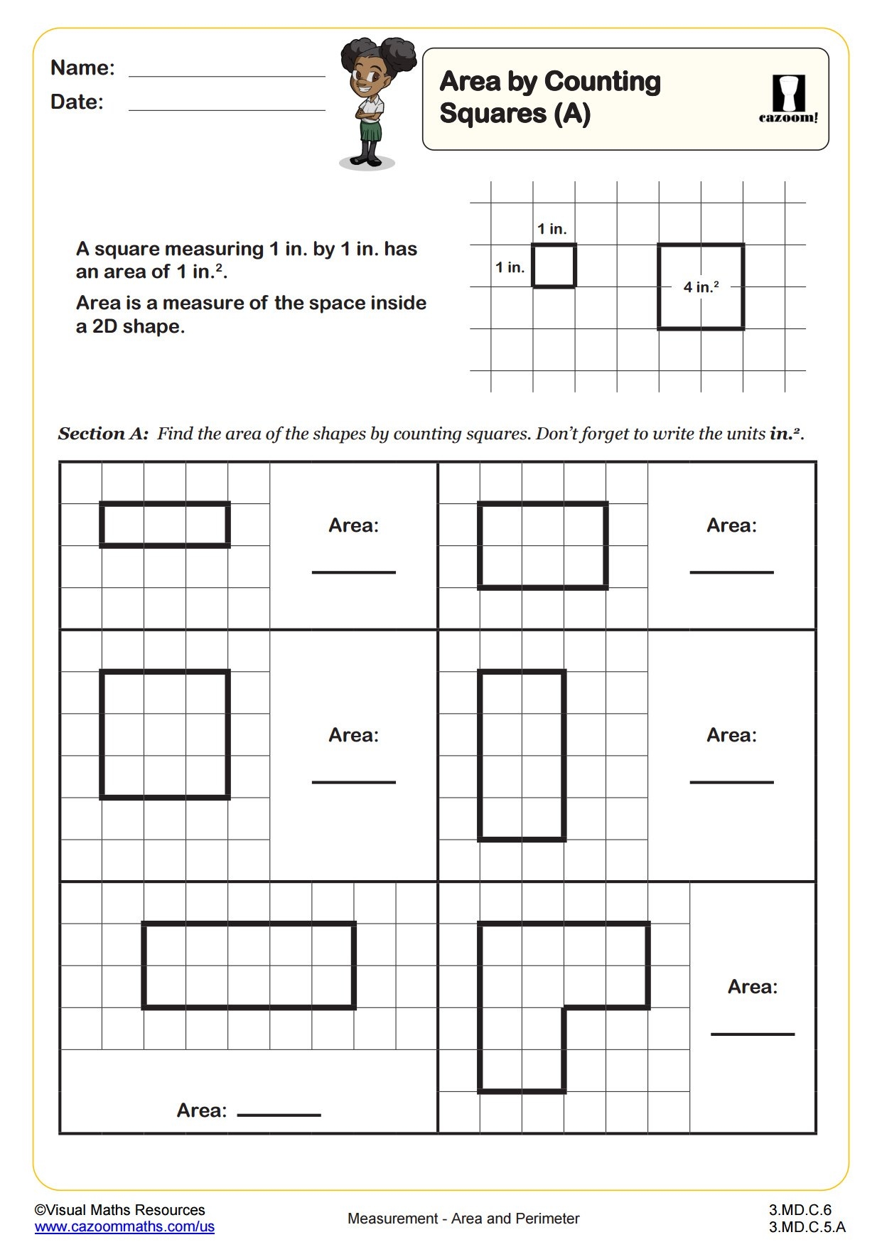 Area By Counting Squares A 3rd Grade PDF Measurement Worksheets