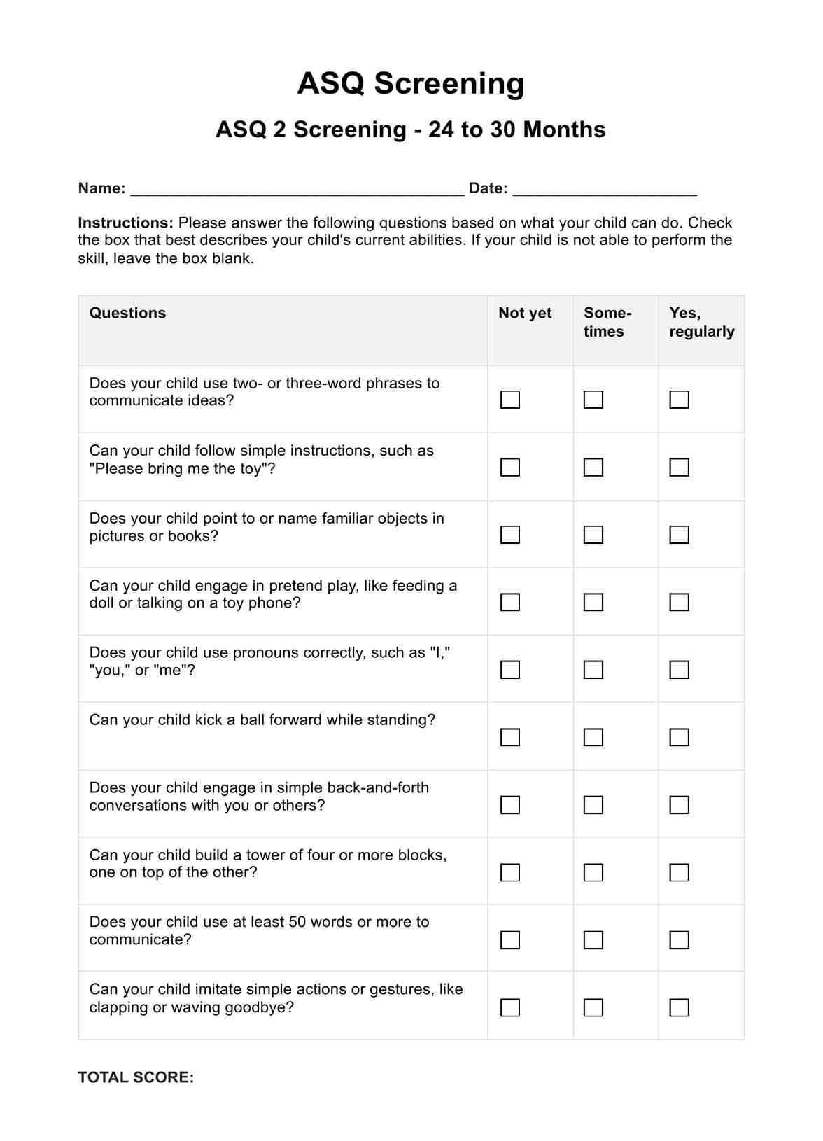 ASQ Screening Tool ASQ 2 Example Free PDF Download