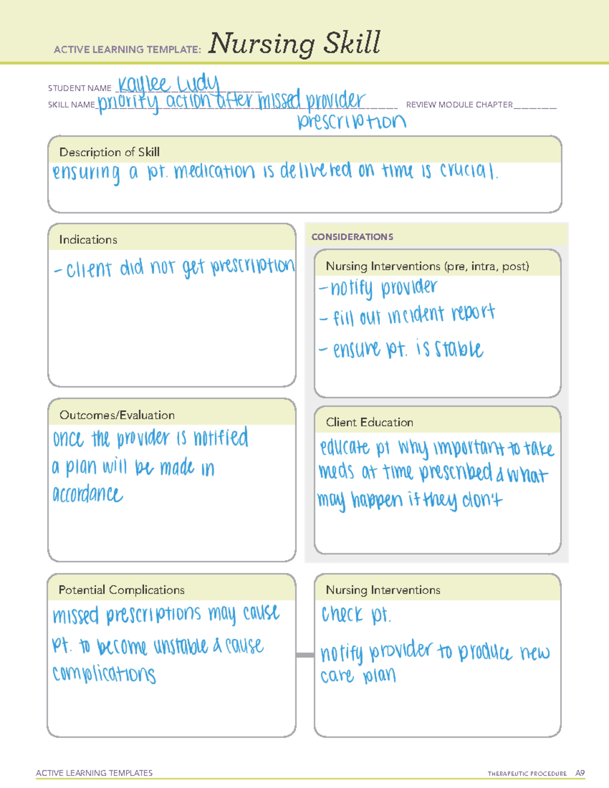 ATI Active Learning Template Nursing Skills ACTIVE LEARNING TEMPLATES THERAPEUTIC PROCEDURE A Studocu