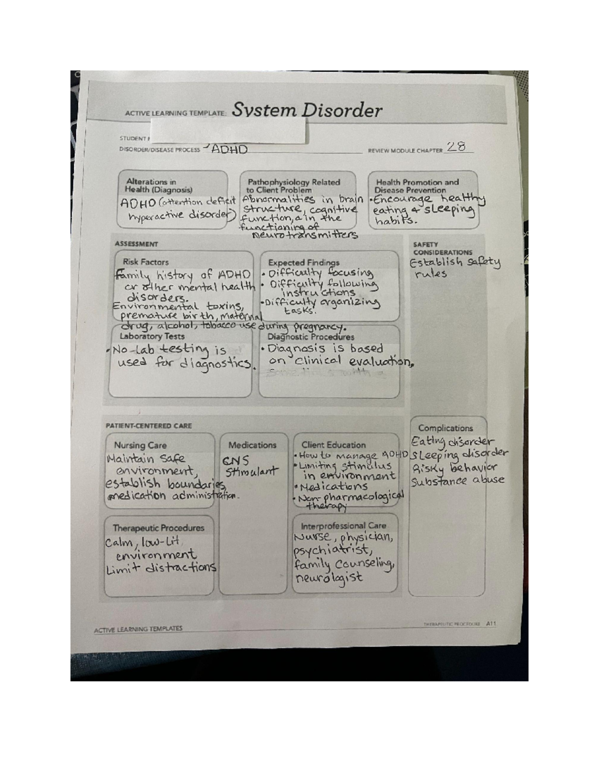 ATI ALT System Disorder ADHD Ve De LEARNING TEMPLATE System Disorder STUDENT P DISORDER DISEASE Studocu
