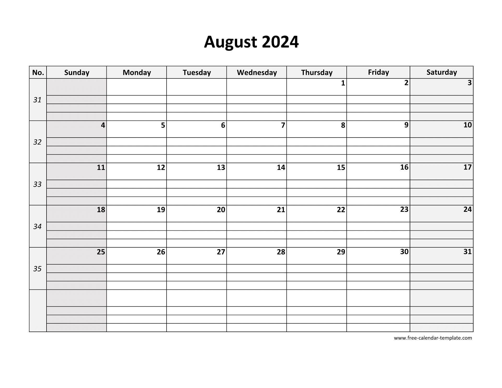 august 2024 calendar free printable