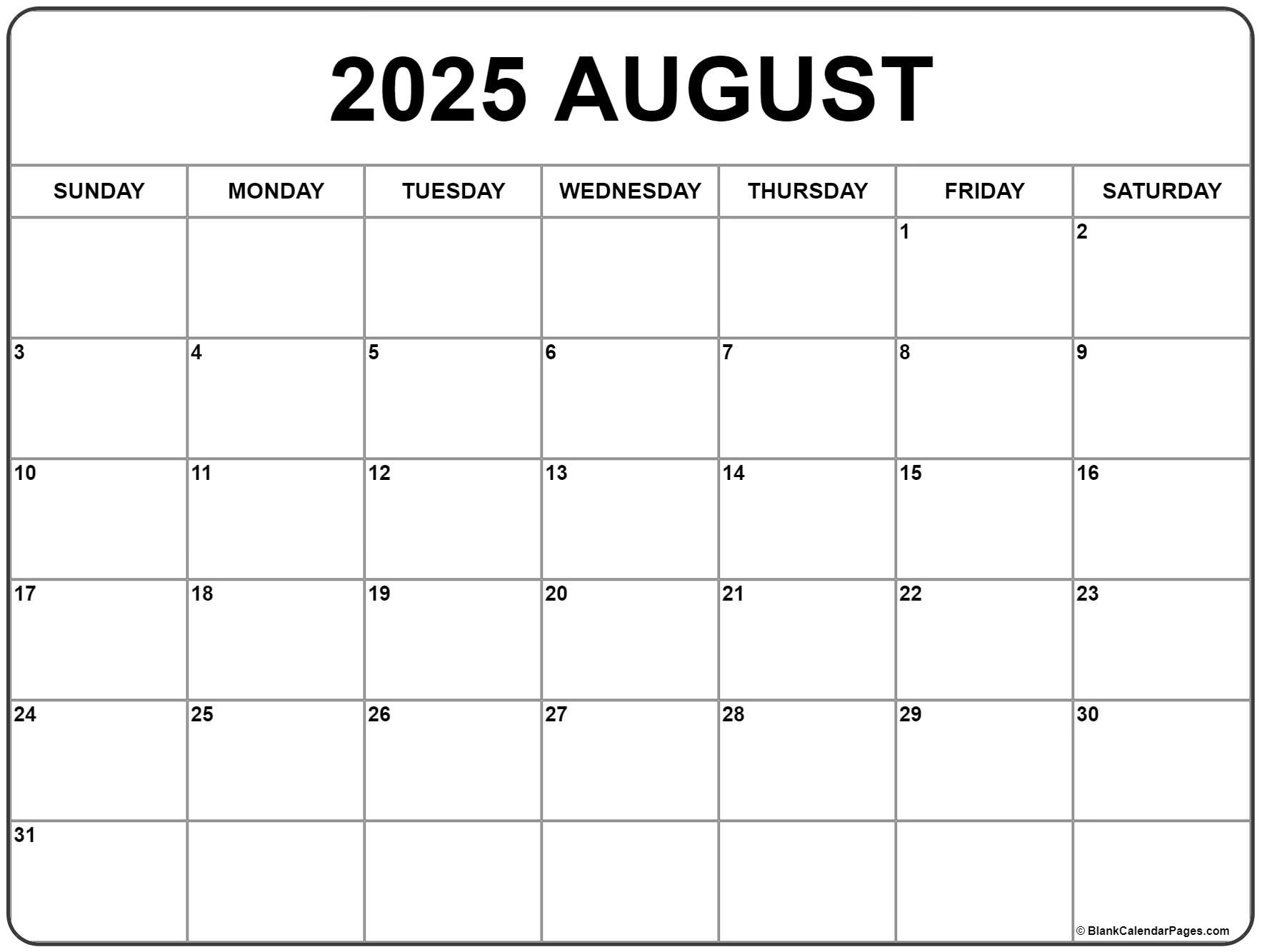 August 2025 Calendar Free Printable Calendars August 2025 Calendar Free Printable Calendars