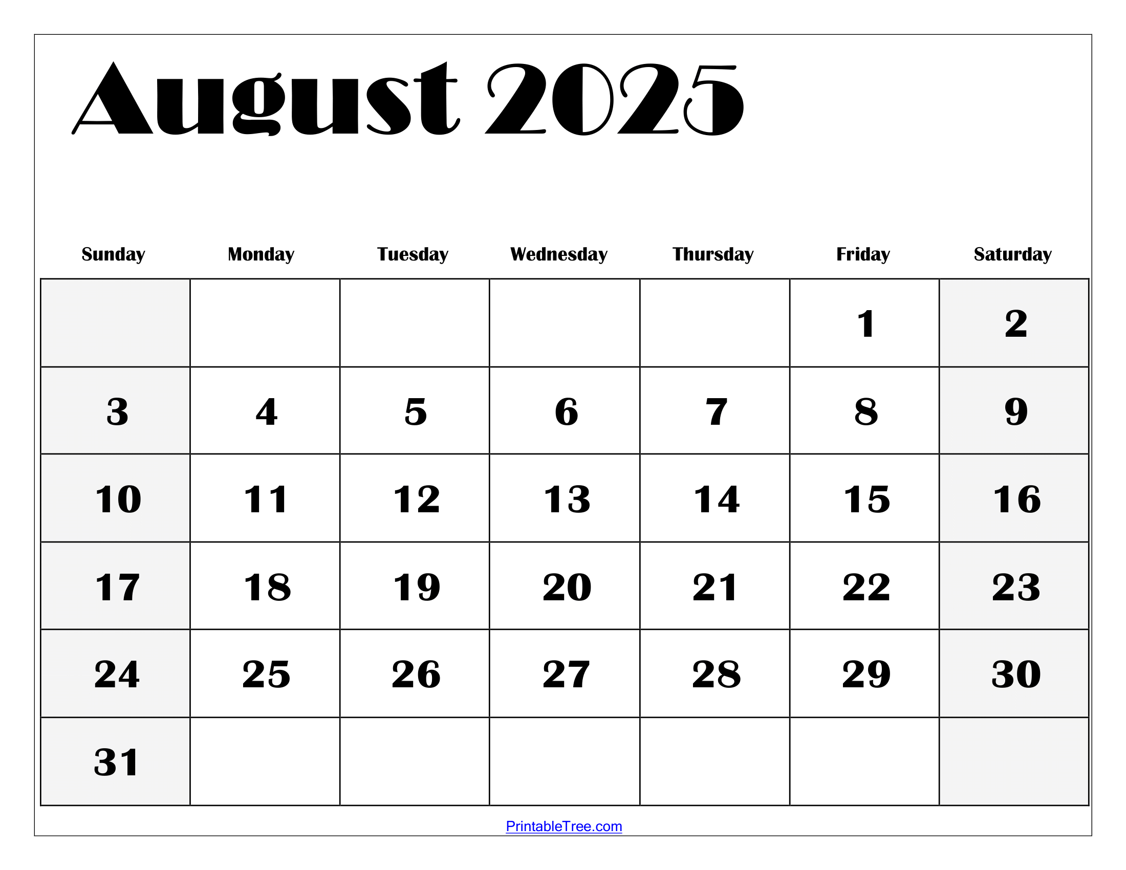 august 2025 calendar printable free