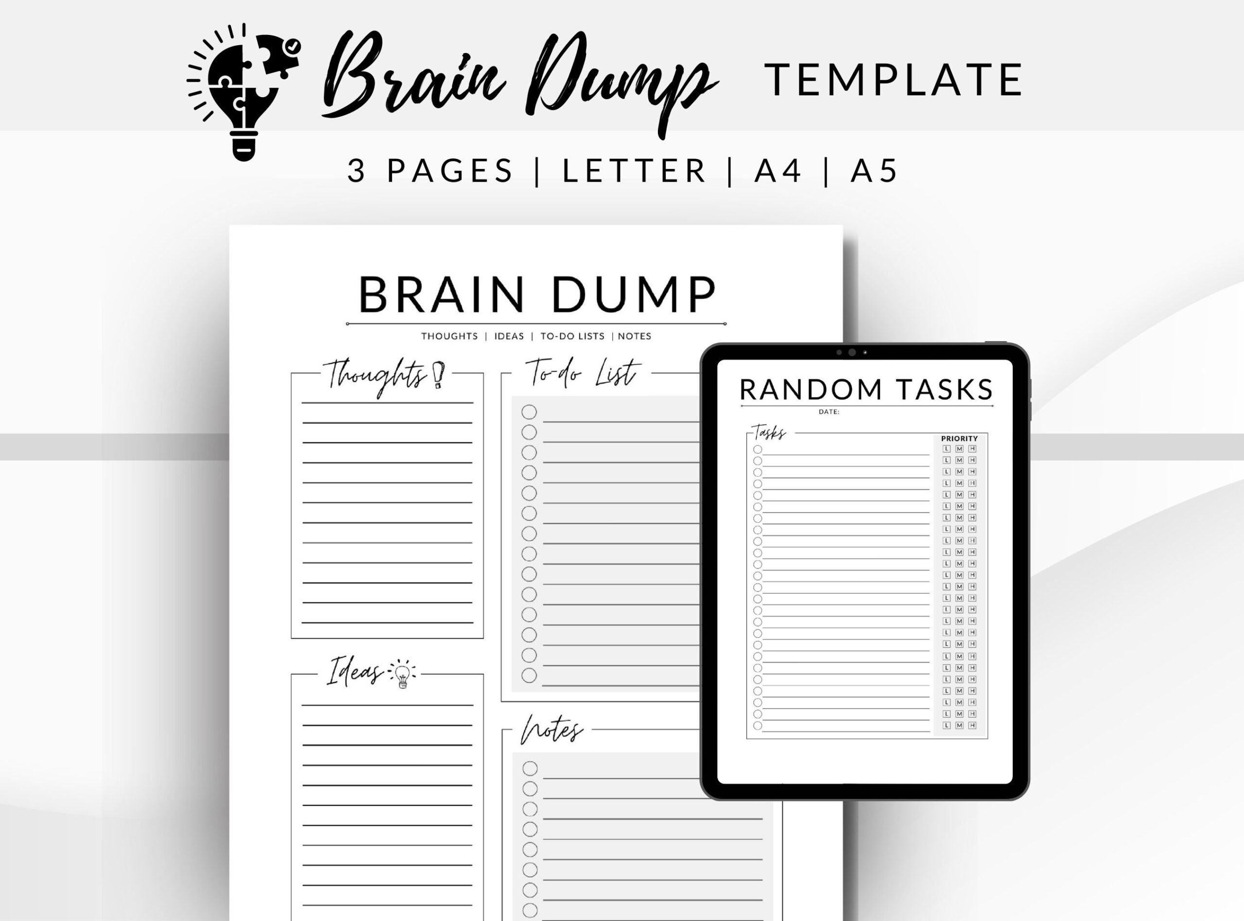 Brain Dump Template ADHD To Do List Checklist Printable Task List Printable Daily List Template Random Tasks List A4 A5 Letter PDF Etsy