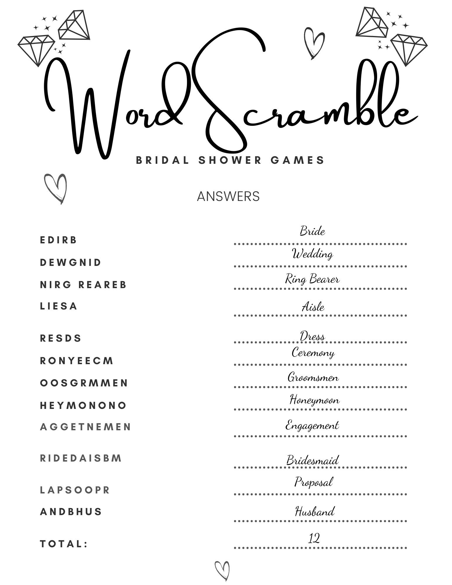 free printable wedding shower games
