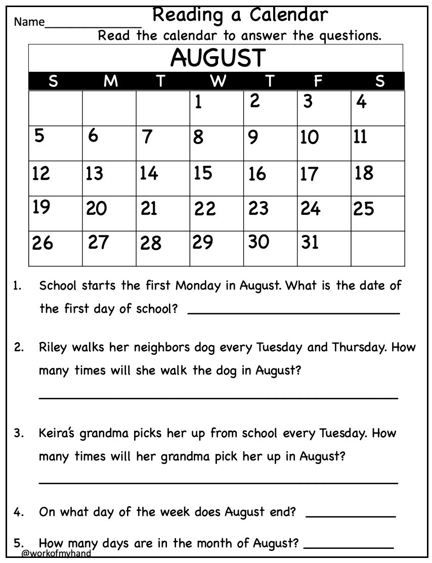 Calendar Math Worksheets 2nd Grade Made By Teachers