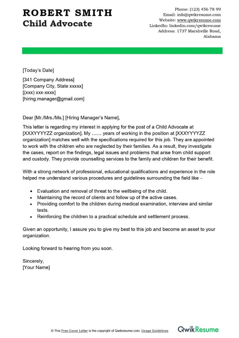 Child Advocate Cover Letter Examples QwikResume