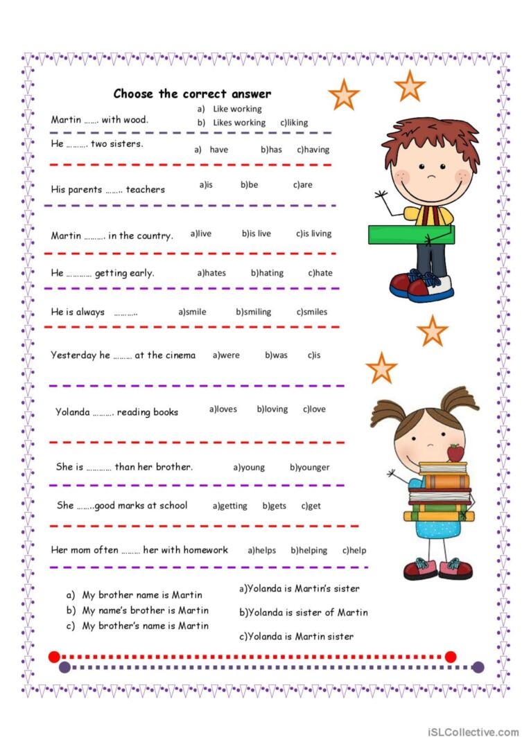 esl worksheets with answers