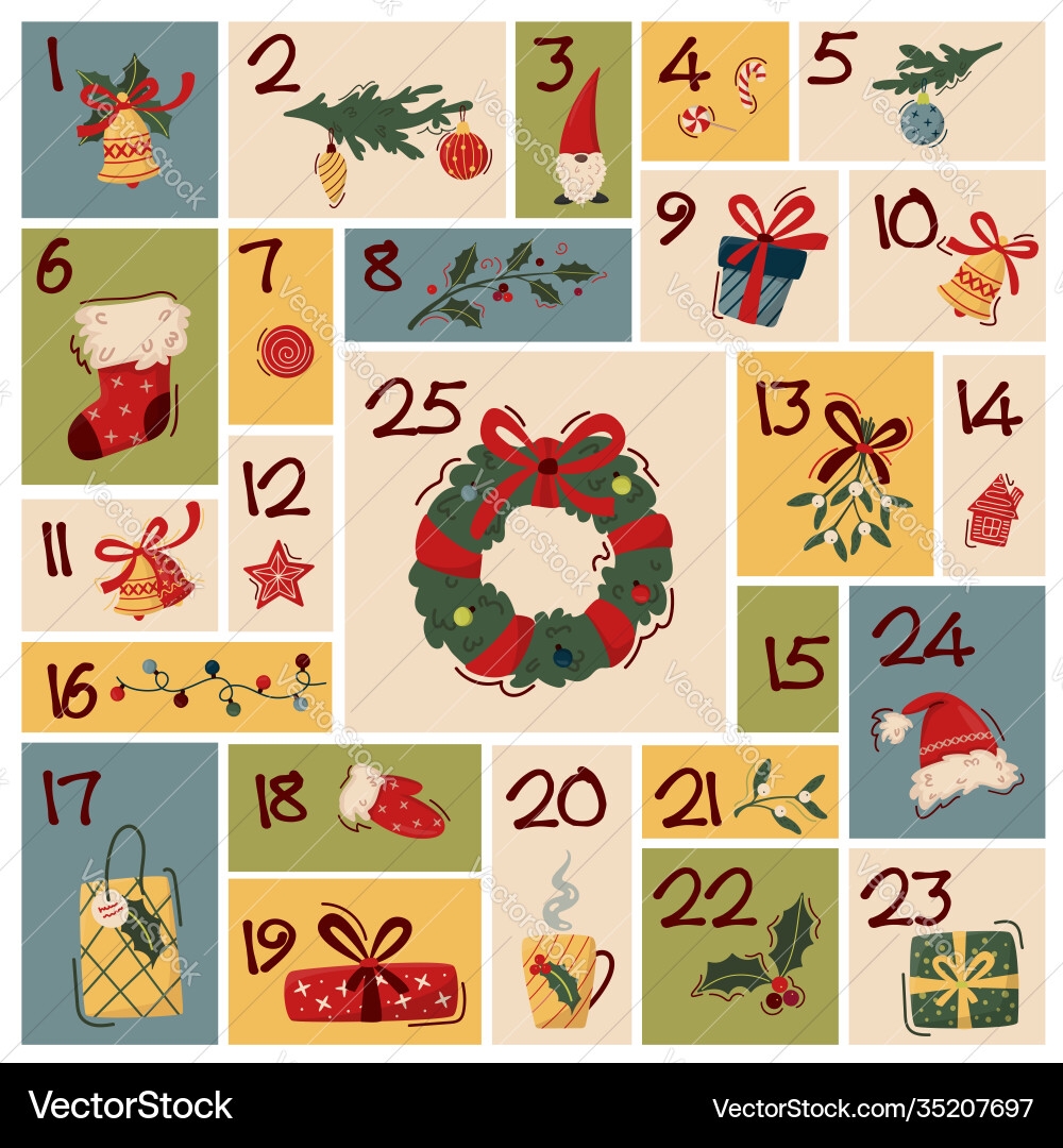Christmas Advent Calendar Template With Hand Vector Image