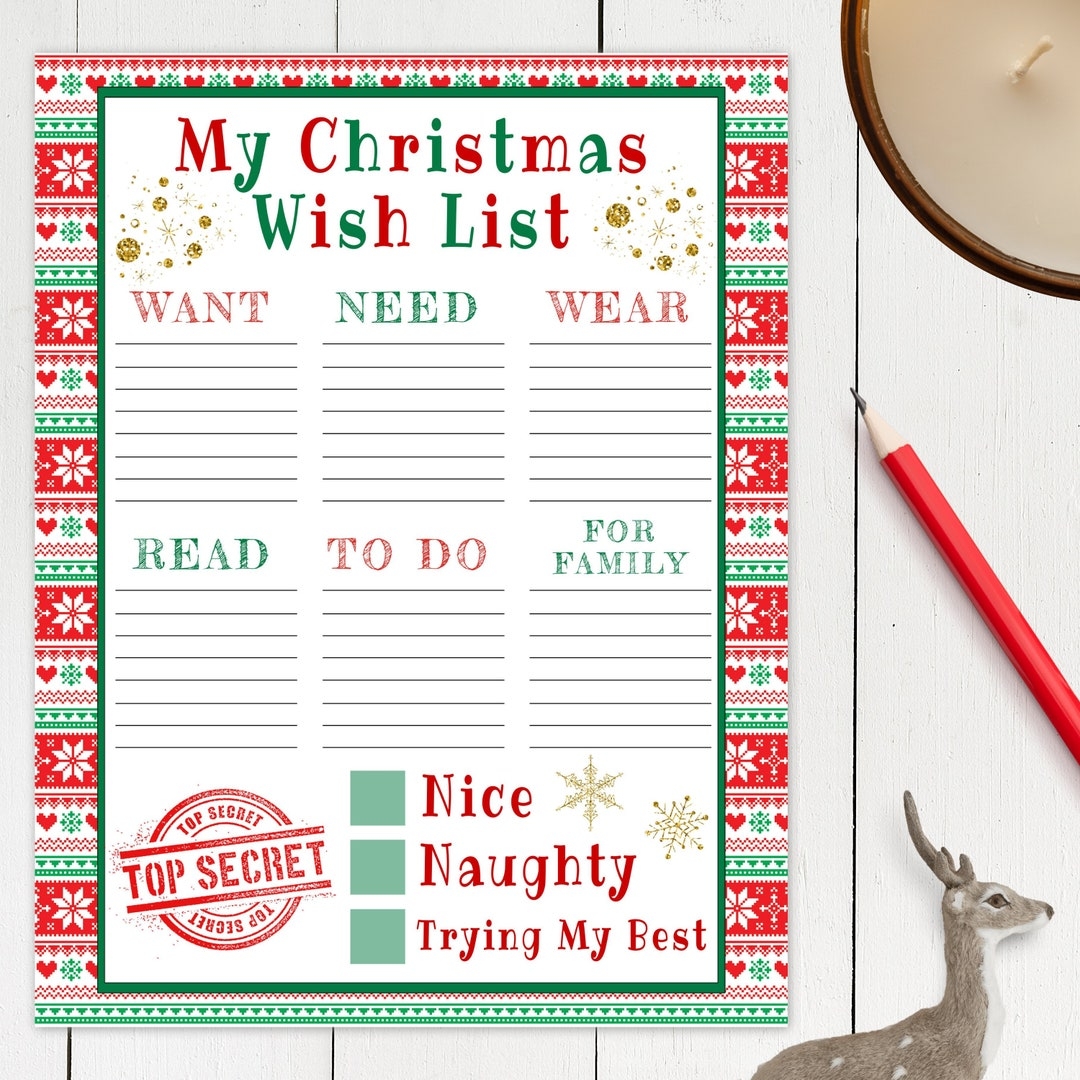 christmas wish list printable free