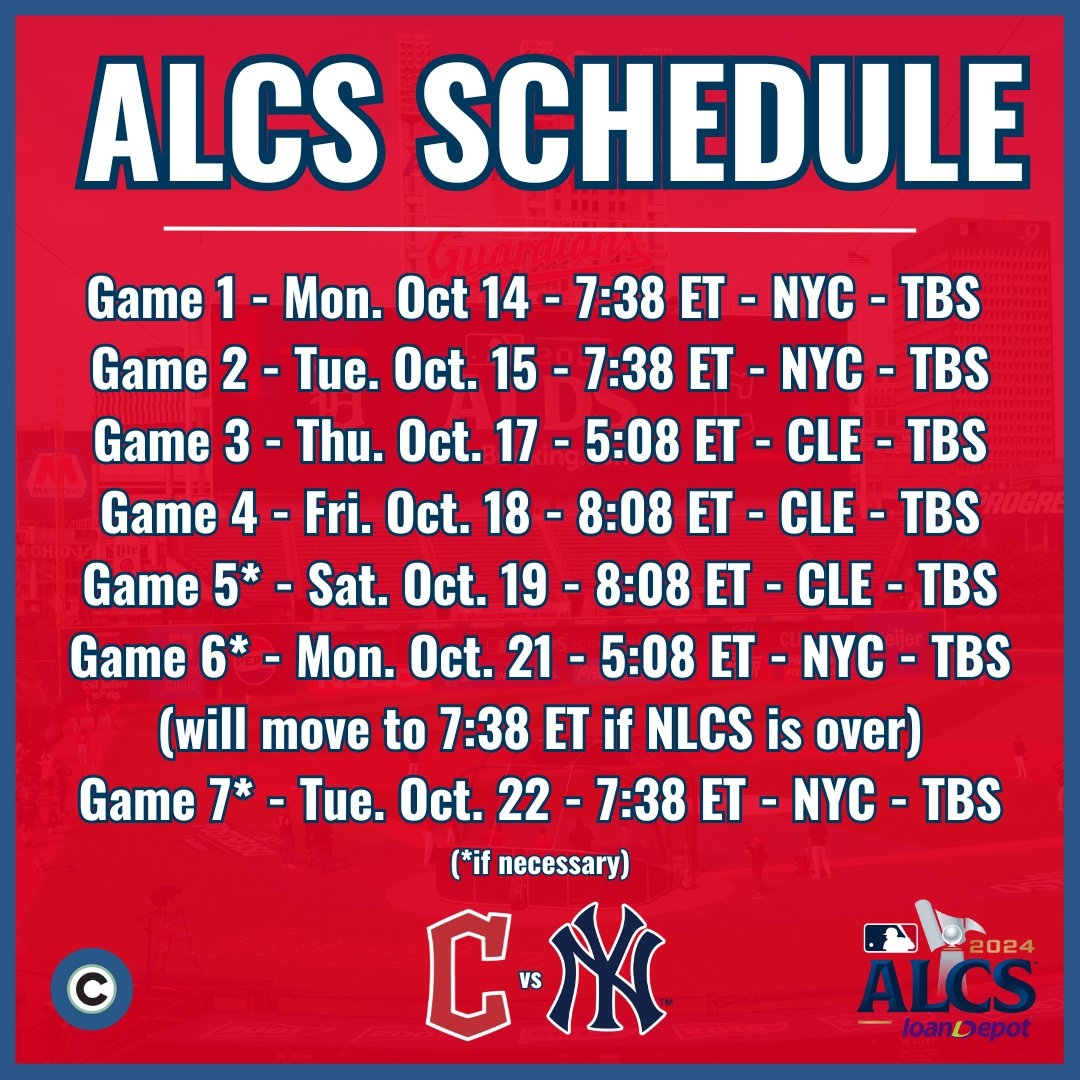 Cleveland Guardians Baseball On X The ALCS Schedule Between The Guardians And Yankees Is Set More Https t co Zyy9wRPY0E Https t co kvIIUi6PF7 X