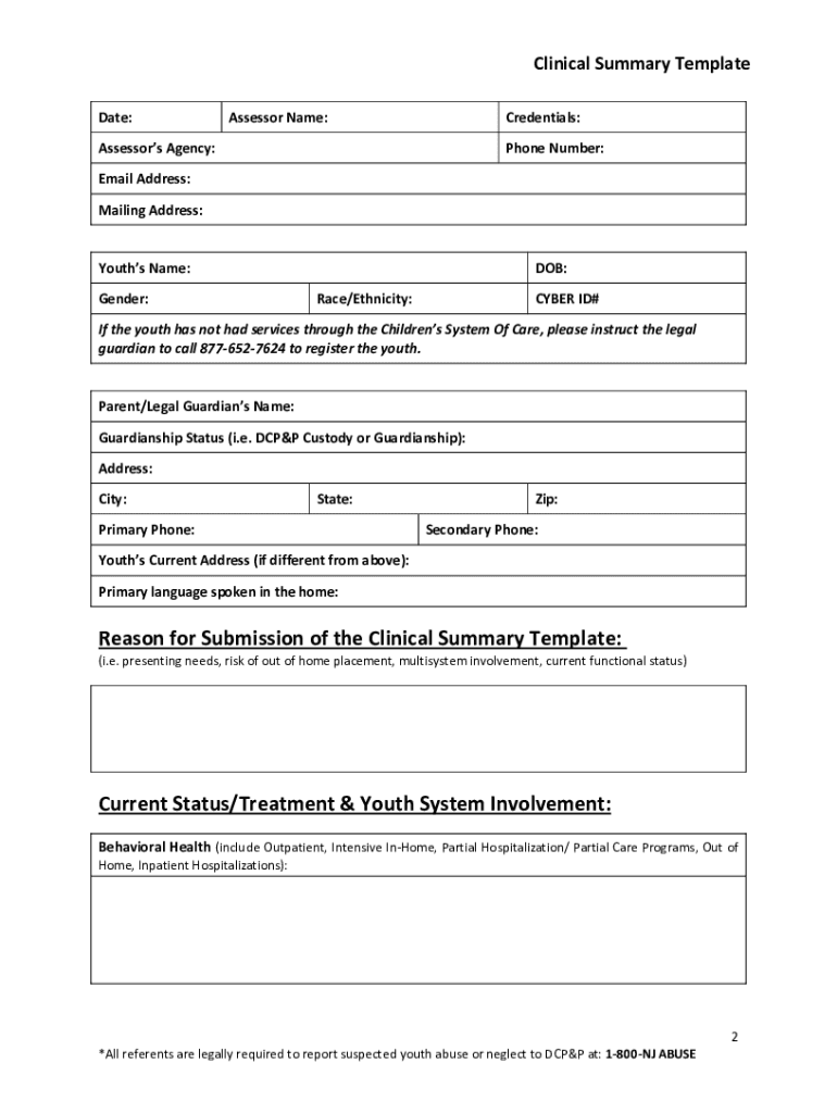 Clinical Summary Template Fill Online Printable Fillable Blank PdfFiller