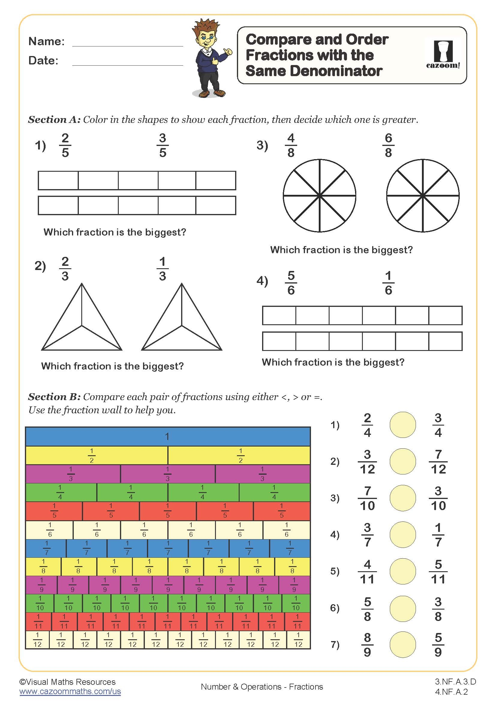 Compare And Order Fractions 3rd Grade PDF Number And Operations Worksheets