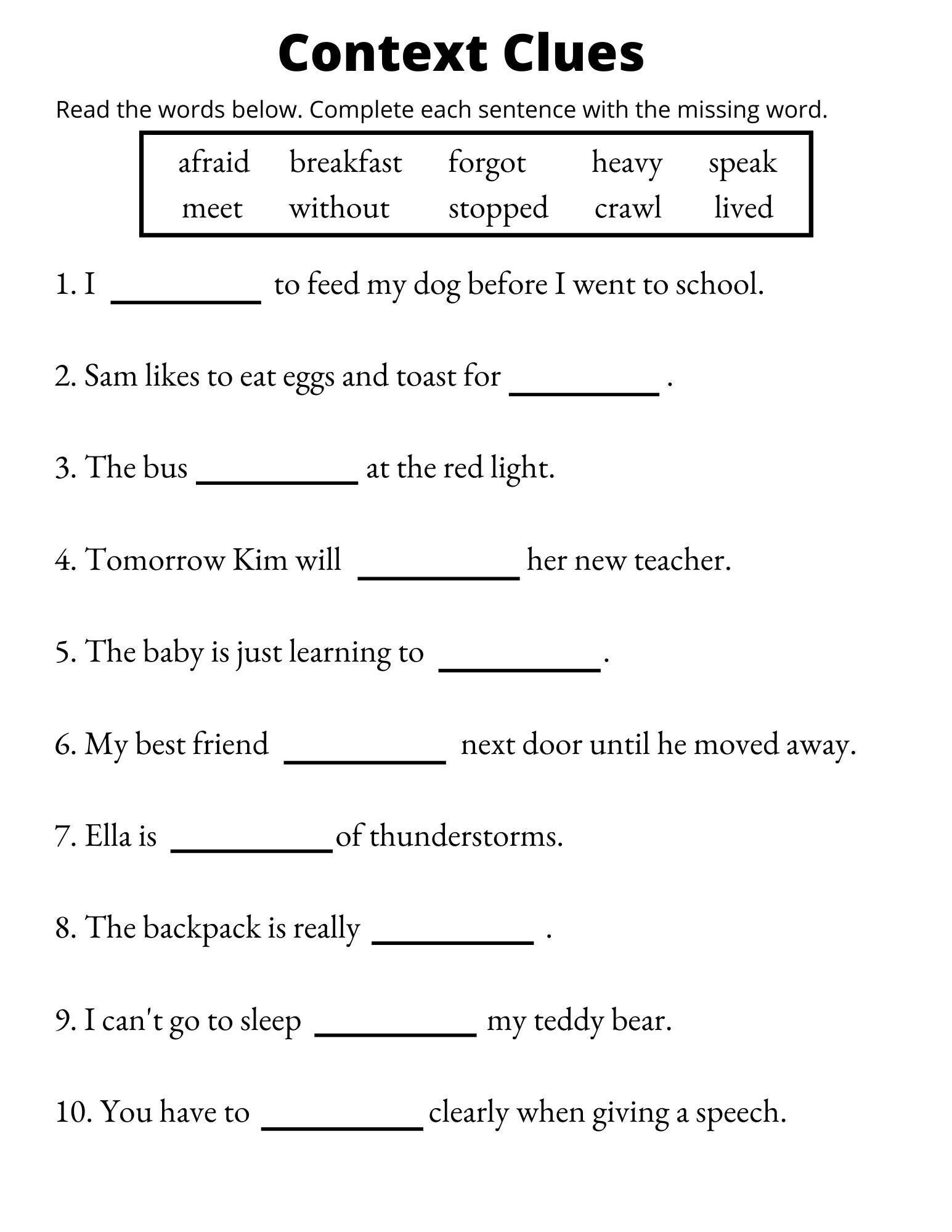 2nd grade vocabulary worksheets