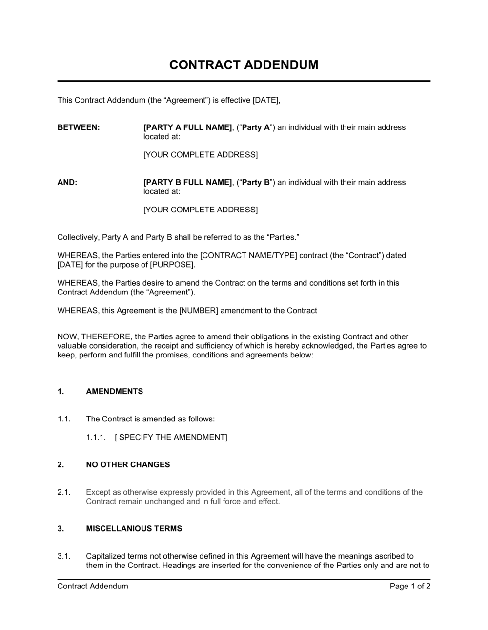 Contract Addendum Template