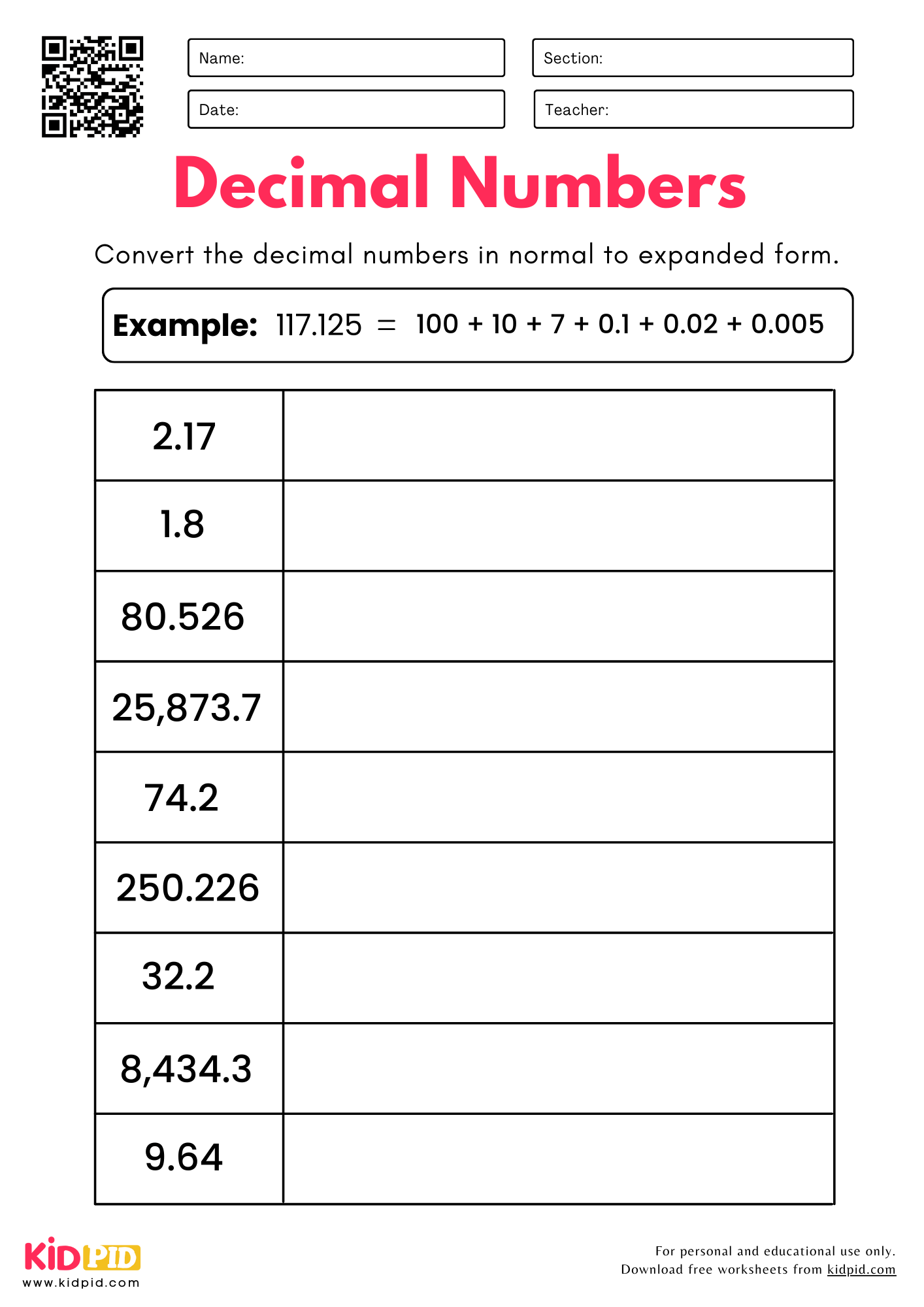 Convert Decimal Numbers Normal To Expanded Form Place Value Worksheet For Grade 5 Kidpid Convert Decimal Numbers Normal To Expanded Form Place Value Worksheet For Grade 5 Kidpid