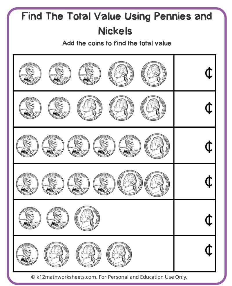 money worksheets 1st grade