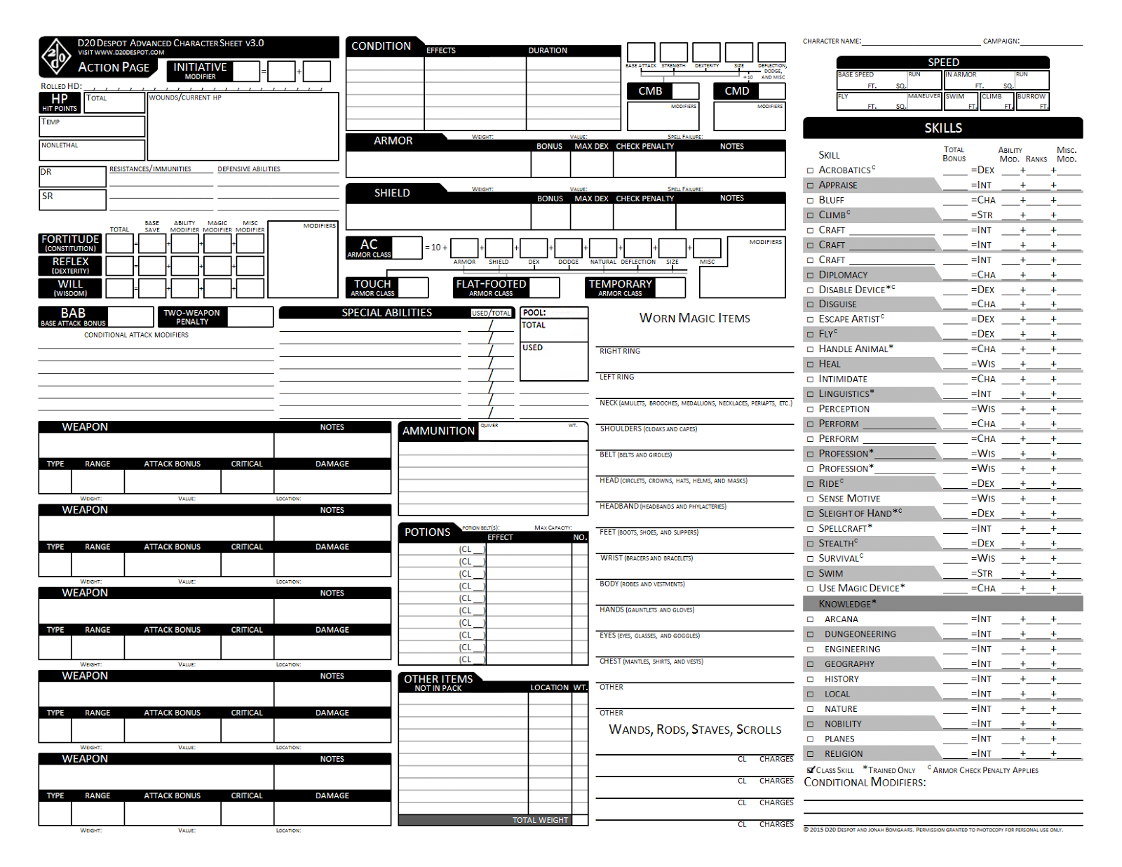 D20 Despot Advanced Character Sheet 3 0 For Pathfinder