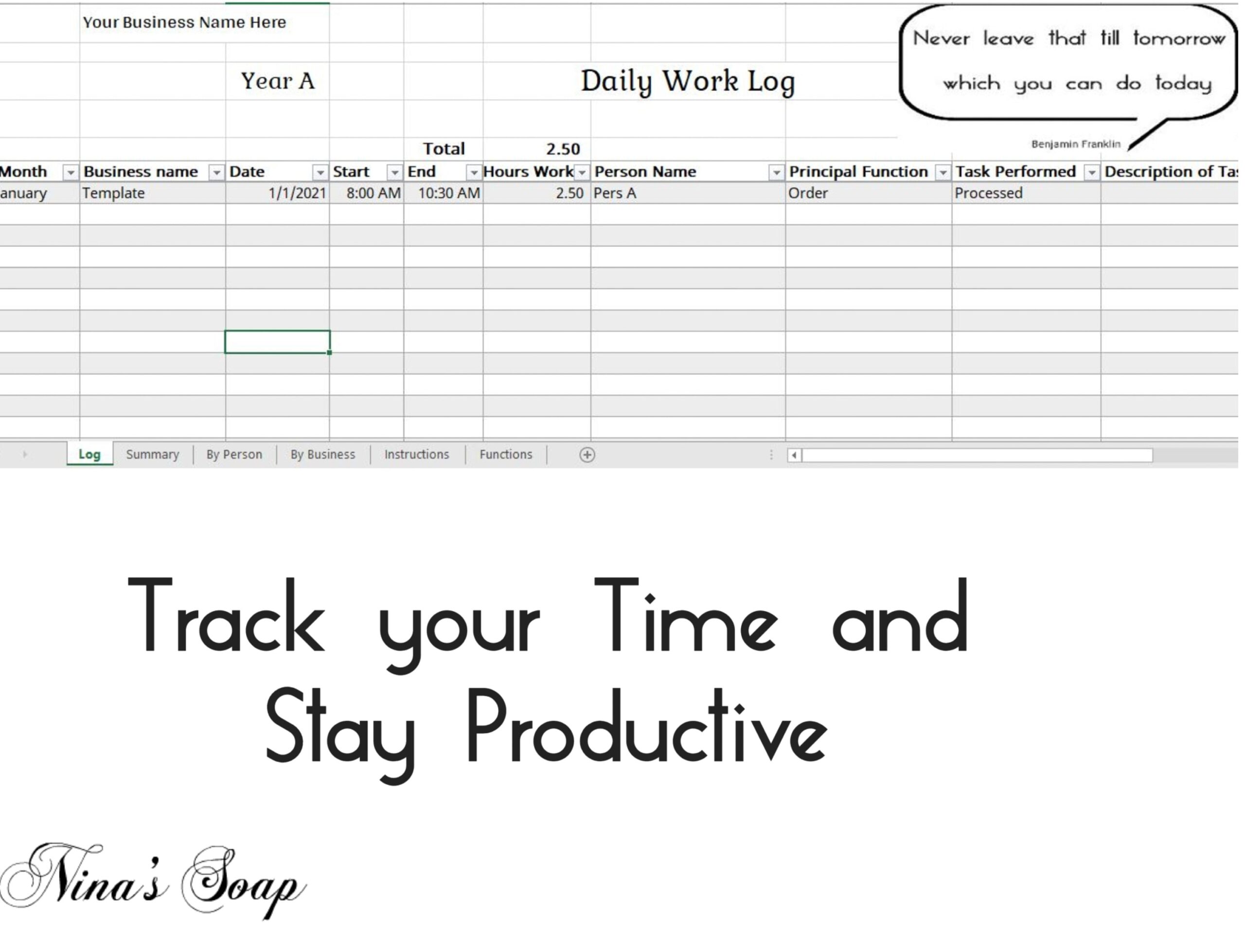 Daily Work Activity Log Excel Template DWALET1121 Etsy