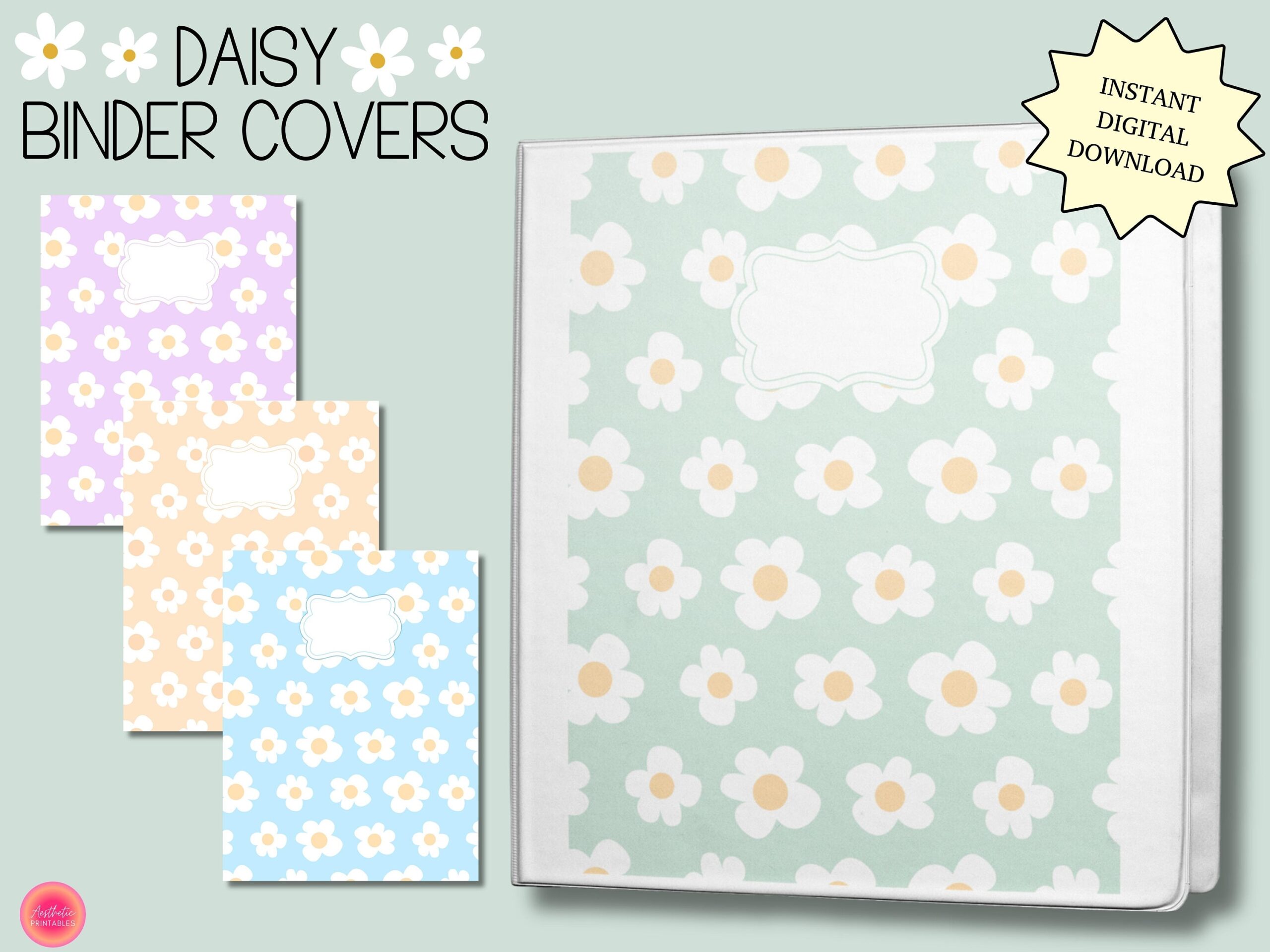 Daisy Flower Aesthetic Binder Covers Binder Cover Template Printable Binder Covers Binder Cover Insert For School Pastel Binder Dividers Etsy