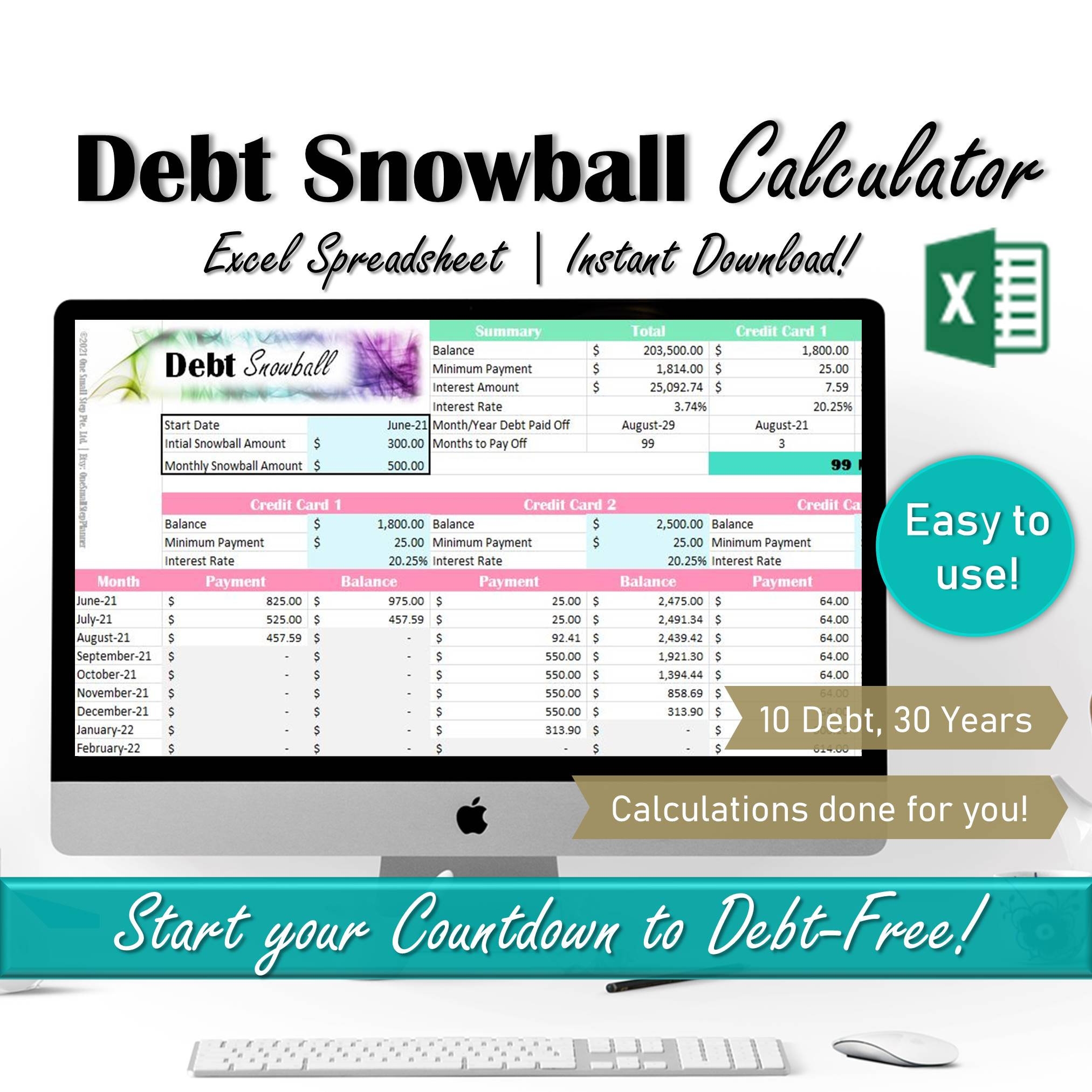 Debt Snowball Excel Spreadsheet Dave Ramsey Snowball Debt Spreadsheet Debt Payoff Calculator Personal Finance Debt Payment Tracker Etsy