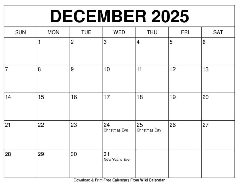 December 2025 Calendar Printable Templates More